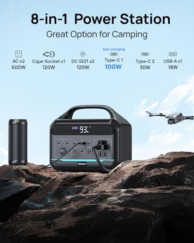 DARAN Portable Power Station 600W(1200W Surge) - 288Wh(90,000mAh) Solar Generator LiFePO4 Battery with AC DC Outlets, 8.3LB Portable Charging Station for Camping, RV, Home, Emergency (Solar Optional) - Thumbnail 3