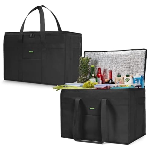 JUNGYOON Heavy-Duty Insulated Grocery Bags & Insulated Bag-Collapsible Cooler Bag with Zippered Top | Reusable Shopping Bags for Groceries, Picnics(Black, (23''x14''x15'')) - Image 1