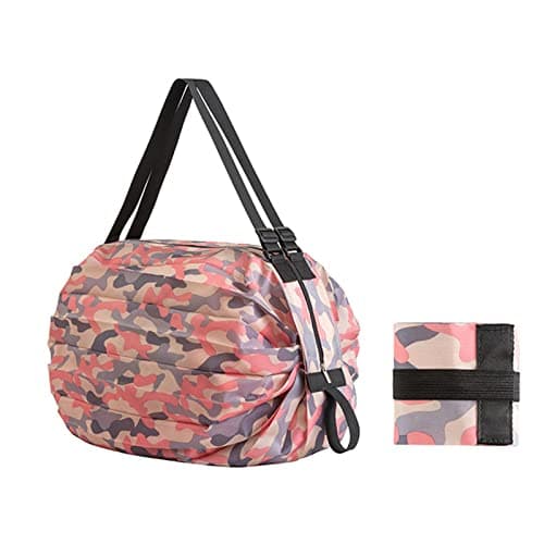 Mozzyyee Portable Foldable Shopping Bag Large Capacity Multipurpose Storage Bag Sports Travel Shoulder Bag (Pink Camouflage) - Image 1