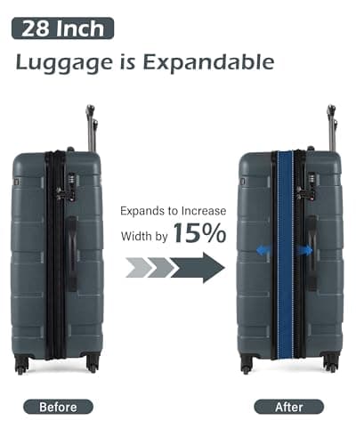 Coolife Luggage Set 3 Piece Hardside PC+ABS Suitcase with TSA Lock, Expandable Large Checked Luggage, Lightweight Rolling Carry On with Spinner Wheels(20/24/28 Inch, Teal) - Thumbnail 5