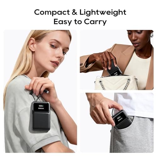 Kuulaa Portable Charger with Built in Cables 10000mAh, Slim Travel Power Bank with LED Display, 22.5W Fast Charging Battery Pack for iPhone 17 16 15 14 13 12 Android,Black - Thumbnail 4