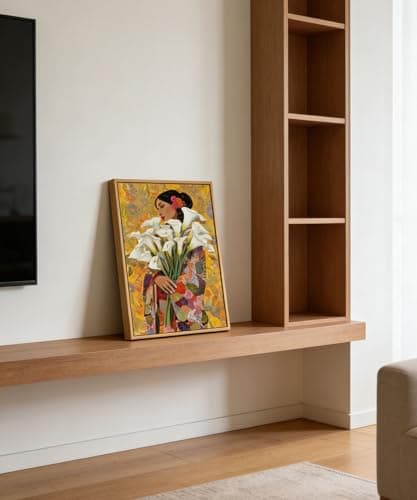 Framed Mexican Wall Art, Girl with Calla Lily Flower Wall Decor Picture, Mexican Botanical Floral Poster Print for Living room Bedroom Gallery Home Decoration 12x16in - Thumbnail 5