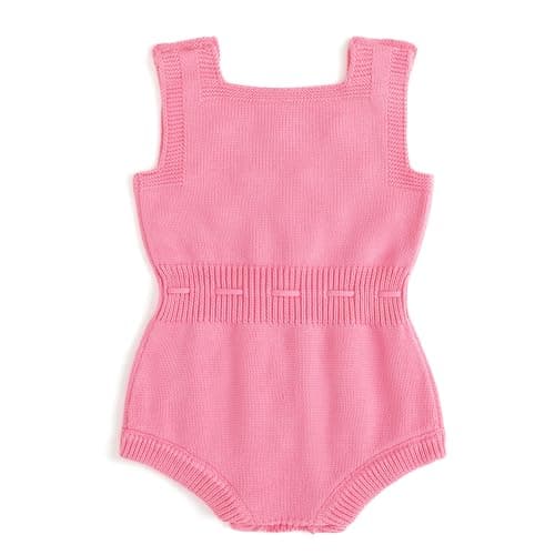 Simplee kids Baby Girl Knit Romper Newborn Sleeveless Jumpsuit with Pompoms Fall Outfit Overall 0-24M - Thumbnail 2