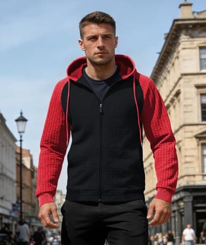 Men's Zip Up Hoodie Waffle Knit Hood Lightweight Long Sleeve Drawstring Casual Sweatshirt Warm Jacket with Pocket - Thumbnail 2