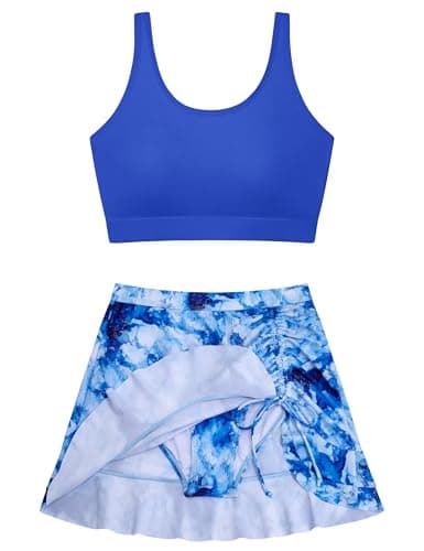 DAXIANG Teens Girls Two Piece Swimsuit Modest Ruffle Skirt Bathing Suit Adjustable Straps Tankini Set Removable Padded Royal Blue Size 12 - Image 1