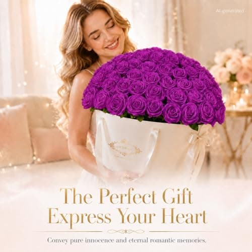 LetuoClips 50 PCS Purple Roses Artificial Flowers, Fake Purple Roses, Purple Artificial Roses with Stems for DIY Wedding Flowers Decoration, Valentines Roses, Wedding Decoration - Thumbnail 5