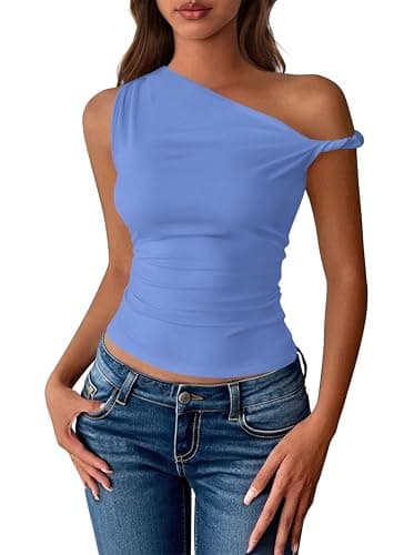BTFBM Off The Shoulder Tops for Women 2026 Cute Summer Casual Sleeveless Slim Fit y2k Spring Outfits Going Out Tank Top(Light Blue, XX-Large) - Image 1
