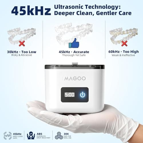 Ultrasonic Retainer Cleaner Machine, Denture Cleaner for Aligners Night Guards Braces Mouth Guards Toothbrush Heads，All-in-One Dental & Jewelry Cleaner, 45kHz 200ML, Dual Modes - Thumbnail 5
