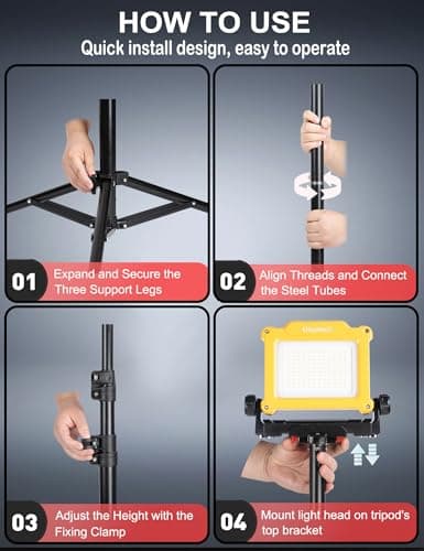 DAYTECH 25W 4000LM Cordless LED Tripod Work Light, Compatible with DeWalt Milwaukee Makita 18-21V Tool Batteries, 160LM/W High Efficiency Industrial Flood Work Lamp for Electrical, Jobsite Lighting - Thumbnail 5