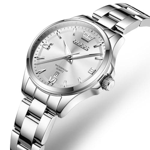 OLEVS Watch Women Silver Watches for Women Stainless Steel Waterproof Dress Woman Watch Quartz Fancy Dainty Elegant Luxury Fashion Luminous Ladies Watches for Small Wrist Reloj para Mujer - Thumbnail 2