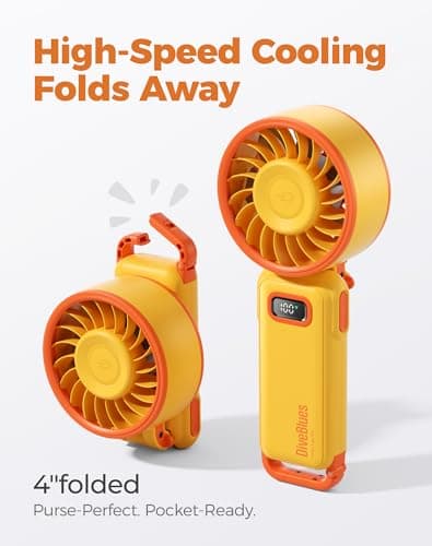Diveblues Portable Handheld Fan, 7.4m/s High Speed Turbo Fan, 180° Foldable 4-in-1 Personal Neck Fan Integrated Carabiner Clip, 100 Speed Stepless Control, USB-C Rechargeable, 12H Battery, Fanzy D6036 - Thumbnail 3