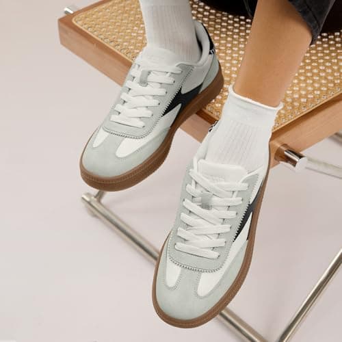 Vilanva Women's Fashion Sneakers Casual Tennis Shoes with Genuine Suede Classic Retro Gum Sole Walking Trendy Footwear White Multi - Thumbnail 2
