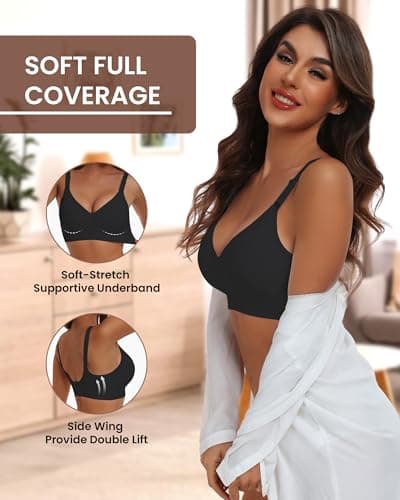 HORISUN Support Bras No Show Push Up Seamless Wirefree Bras for Women(Nude+Black S) - Thumbnail 4