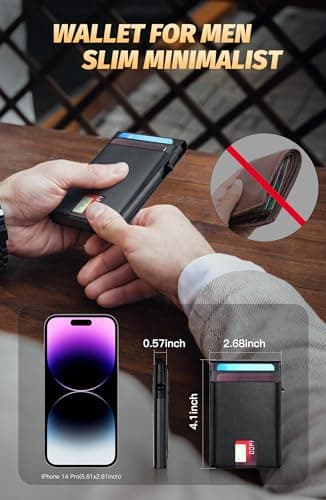 FIYUM Wallet for Men, Mens Wallet with Magnetic Credit Card Holder Pop Up Smart RFID Blocking Slim Leather Cash Slots ID Windows Minimalist Wallet - Thumbnail 5