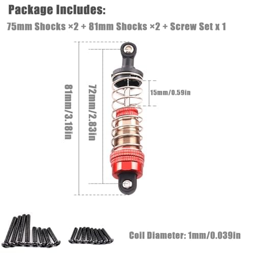 Oil-Fill Shock Absorbers for 1/14 1/16 1/12 RC Cars, 81mm Hydraulic Suspension Kit, DIY Refillable Dampers with Alloy Body, Compatible for MJX, HSP, WLtoys, SCY, FMS, Traxxas (Oil Not Included) - Thumbnail 2