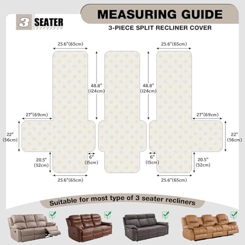 VANSOFY 100% Waterproof Recliner Sofa Covers, Couch Covers with Non-Slip Granule, 3-Piece Washable Reclining Sofa Cover with Pocket Furniture Protector for Kids, Pets（Dark Gray,3 Seater） - Thumbnail 2