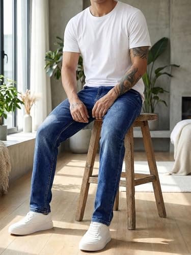 JMIERR Men's Slim Fit Stretch Tapered Leg Skinny Jeans, Casual Cotton Comfort Flexible Denim Pants for Men with 5 Pockets, 34W*32L, Navy Blue - Thumbnail 5