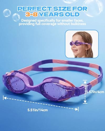 Aegend Swim Goggles for Kids Age 3-8 Anti-Fog Clear Vision Full Protection Goggles Perfect for Toddler Swimming (Pink & Purple-2 Pack) - Thumbnail 6
