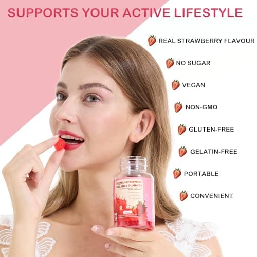 DEXOV Vaginal Probiotic Feminine Gummies for Women – pH Balance Support & Vitamin C, Strawberry Flavor, Vegan, Sugar-Free, Non-GMO, 60 Gummies (30 Servings) - Thumbnail 3