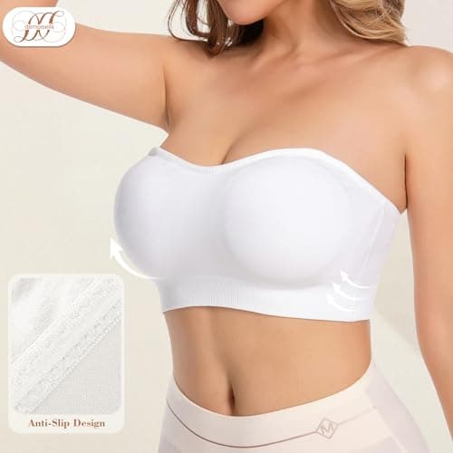DD DEMOISELLE 1 Pack Strapless Bra with Support, Summer Padded Bandeau Bra Tube Tops for Women, White-Next-Gen Non-Removable Padding，M - Thumbnail 2