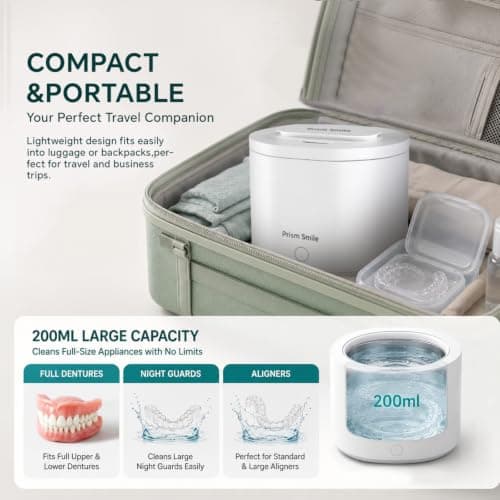 Prism Smile Ultrasonic Retainer Cleaner Machine, 42kHz Deep Cleaning Machine for Retainers, Aligners, Night Guards and Dentures, 200ml Portable Dental Appliance Cleaner, One-Touch Operation - Thumbnail 4