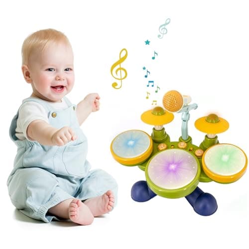 Electronic Hand Drum Set for Toddlers with Microphone, Cymbals and Lights - Thumbnail 6