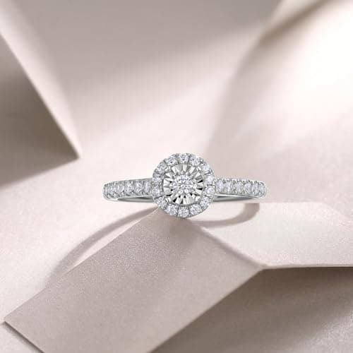Sytaehi Sterling Silver Round Halo Lab Grown Diamond Engagement Ring, Pave Band Size 9 - Thumbnail 2