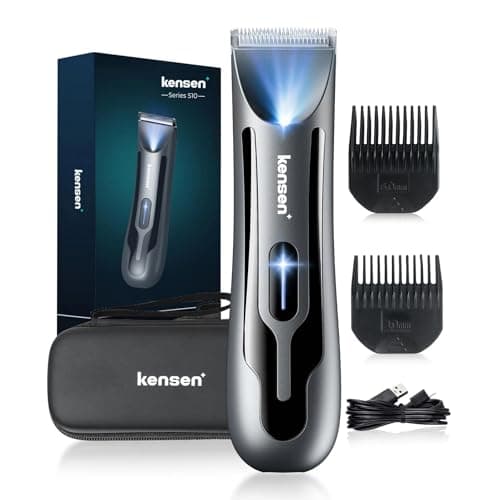 kensen Body Hair Trimmer for Men - Groin & Pubic Hair Trimmer with Ceramic Blades, Manscape Body Shaver for Men with LED Light Ball Shaver IPX7 Waterproof Wet/Dry Rechargeable Body Trimmer Mens Gift - Image 1