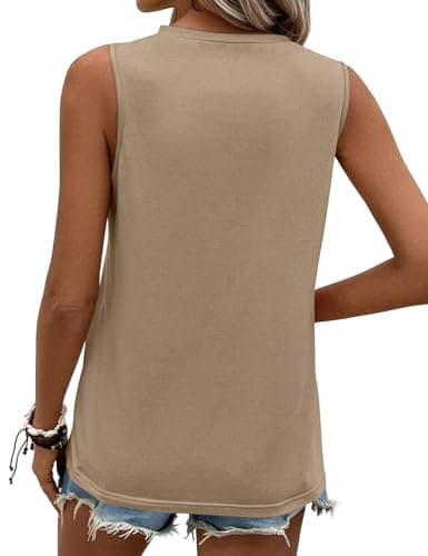 JUSTFASHIONNOW Summer Tank Tops for Women 2026 High Neck Basic Sleeveless Tops Solid Color Casual Loose Fit Shirts(Khaki,X-Large) - Thumbnail 5