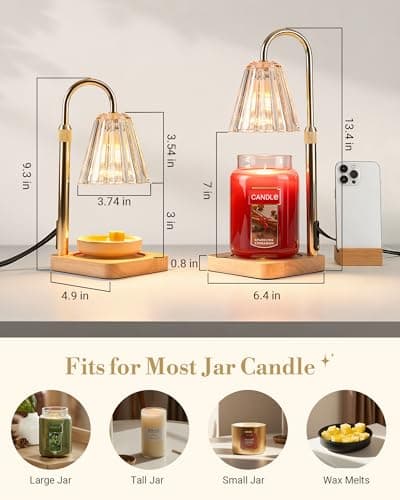 Marycele Candle Warmer Lamp with Timer & Dimmer - Mothers Day Gifts for Women Mom Her, Aesthetic Office Home Decor, Adjustable Height Wax Melter for Candle Jar & 3-Wick Candles (2 Bulbs Included) - Thumbnail 4