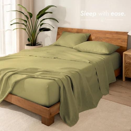 SensoLoom 100% Cotton Sheet Set – Crisp Sateen Weave, Breathable & Fade-Resistant – Soft, Cool Sheets for Hot Sleepers – Twin/Queen/King (Cedar Sage, Twin) - Thumbnail 2