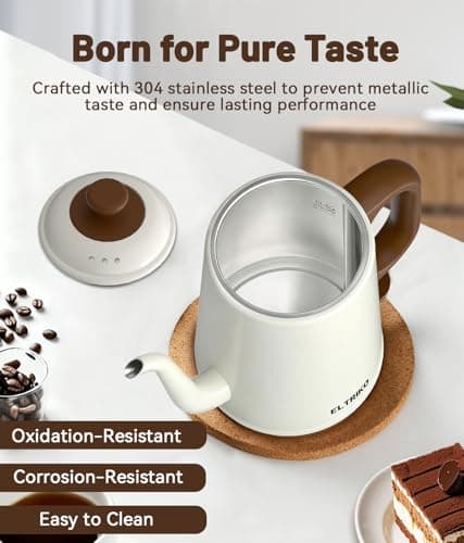 ELTRIKO Gooseneck Electric Kettle, 1L Water Boiler, Pour Over Coffee & Tea, 1000W Fast Heating, Stainless Steel, Auto Shut-Off & Boil-Dry Protection, BPA-Free (White) - Thumbnail 5