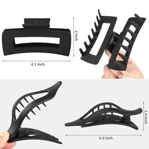 CHANDAT Hair Clips for Women 4.3 Inch Large Hair Claw Clips 8 pcs Square Claw Clips & Flat Hair Clips for Thick or Thin Hair French Concord Hair Barrettes Alligator Hair Accessories for Women (Black) - Thumbnail 3