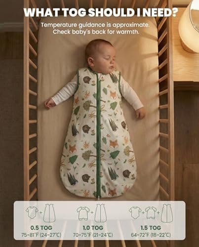 WYTbaby Baby Sleep Sack 1.5TOG 2 Pack Cotton SleepSack for Spring Summer Wearable Blanket with 2-Way Zipper,Green Fox,6-12 Months - Thumbnail 2