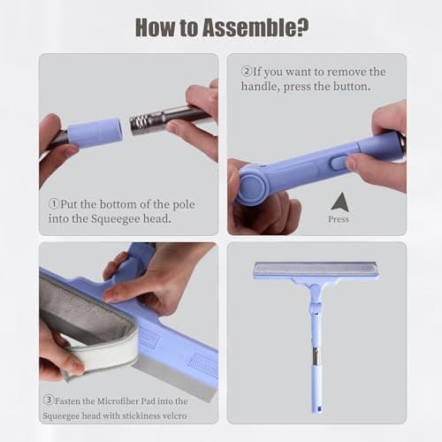 Shower Squeegee for Glass Doors, Cleaning Tile Wall,Car,Windshield Squeegee with 12" Blade and 15" Long Handle Bathroom Cleaner Tool for Household Home Window Mirror, - Thumbnail 4