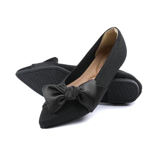 Semwiss Pointed Toe Ballet Flats for Women Slip On Comfortable Flats with Bow Dressy Casual Work Shoes Black Size 7.5 - Image 1