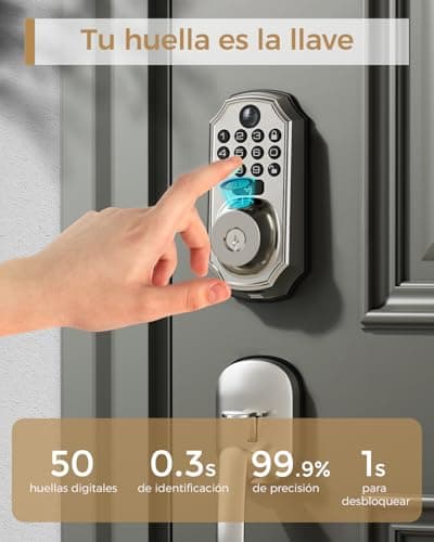 WiFi Smart Lock with Camera - Keyless Entry Deadbolt with Handle Set, 5-in-1 Camera+Doorbell+Fingerprint+Keypad, App Control, Auto Lock, Easy Install, Waterproof for Front Door, Satin Nickel - Thumbnail 6