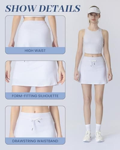 Leapstride Women's Athletic High Waisted Golf Skort with Multiple Functional Pockets (Capable of Holding a Phone and a Tennis Ball) for Active Women Bright White - Thumbnail 2