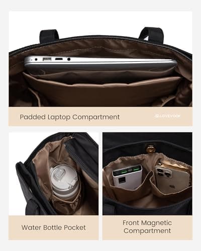 LOVEVOOK Tote Bag For Women, Travel Work Tote with Zipper Fits 15.6'' Laptop, Large Shoulder Handbag, Carry on Bag for Teacher Nurse Gym - Thumbnail 5
