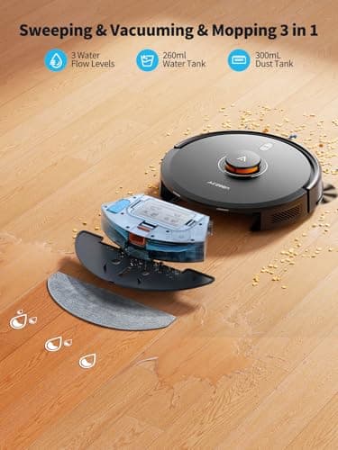 Robot Vacuum and Mop, 5000Pa Suction Self-Emptying Robot Vacuum Cleaner, Laser Navigator with Smart Mapping Robotic Vacuums, Schedule,150Mins Runtime, App Alexa Control for Carpet/Pet Hair,Q10 pro - Thumbnail 4