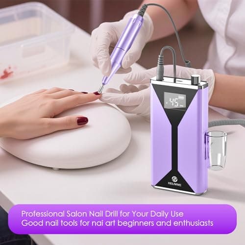 HELIVIVE Professional Electric Nail Drill 45000RPM (Portable & Rechargeable) (with 11 Drill Bits ) Cordless Nail File Machine for Shaping, Polishing & Removing Gel Nails for Salon Home(Purple) - Thumbnail 6