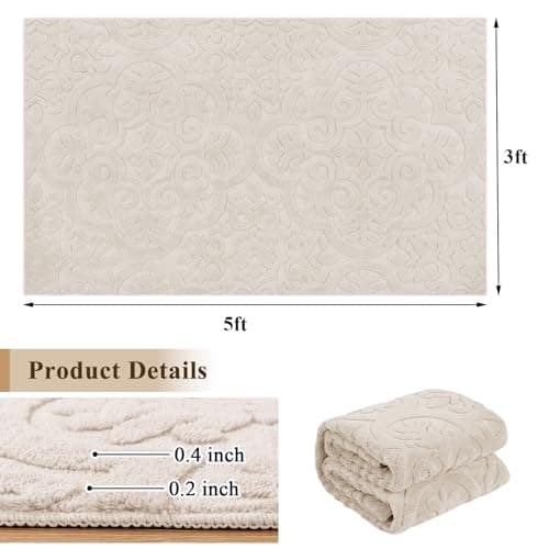 U'Artlines 3x5ft Washable Area Rug for Living Room, Neutral Beige Modern High-Low Pile Rug for Bedroom, Non Slip Soft Cozy Fluffy Large Floor Carpet for Dining Area, Kids Nursery Room - Thumbnail 2