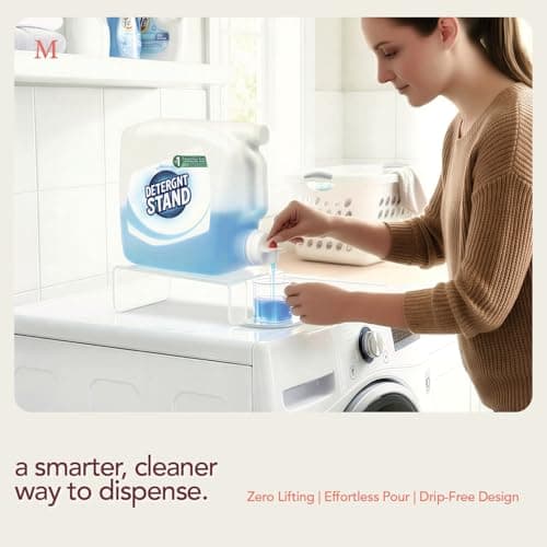 Laundry Detergent Holder Riser Organizer - 2 Pack Clear Acrylic Dispenser Stand with Gravity Flow Base and Cap Station, Universal Fit for Bottles, Laundry Room Organization - Thumbnail 3