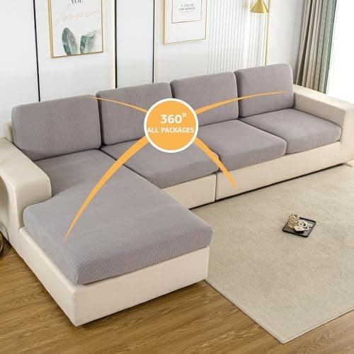 UWWGKK Stretch Couch Cover for Sectional Sofa - Multiple Patterns & Colors,Sofa Cover Design for L-Shaped Couches,Light Grey Ymg Chaise Cover(1 Pcs) - Thumbnail 2