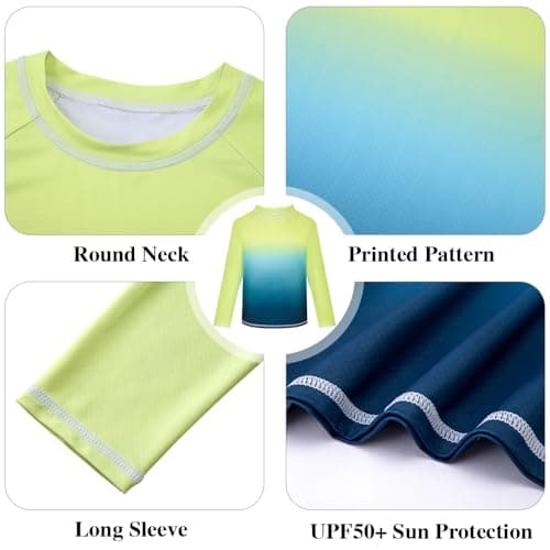 Belovance Boys Two Piece Rash Guard Swim Set Kids Long Sleeve Bathing Suit Swimwear Shirt with Trunks Swimming Suits Surfing Beach Clothes Quick Dry Size 6 7 Yellow Blue Camo - Thumbnail 4