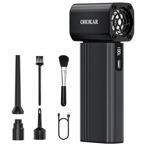 OHOKAR Compressed Air Duster-150000RPM 160W Brushless Motor Metal-Bodied Electric Air Duster, 29.6Wh Rechargeable Cordless Mini Blower, 18W Fast Charging 4-Speed Dust Blower for PC, Keyboard,Car, Home