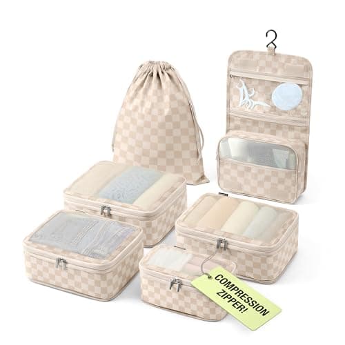 Vandel Space-Saving Compression Packing Cubes for Women with Hanging Toiletry Bag, Laundry Bag, Compressible Carry On Suit Case Organizer Luggage Packing Cubes for Travel Compression Organizer Bags - Image 1
