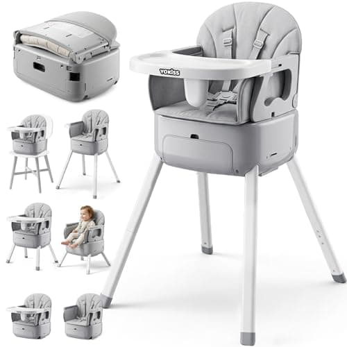 YOKISS 7 in 1 Convertible Baby HighChair for Babies and Toddlers,Adjustable Legs & Tray, Safe, Skin-Friendly Seat Cushion, Non-Slip & Stable, Supports up to 15kg Grey - Image 1