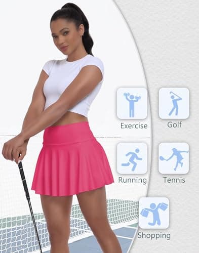Afurdel Women's Athletic Skirts High Waisted Pleated Tennis Skorts for Women Plus Size Magenta Cheerleader Homecoming Skirt - Thumbnail 5