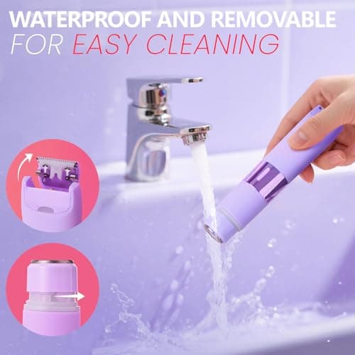 Electric Bikini Trimmer for Women - Waterproof & Painless Dual Head Shaver for Pubic Hair, Face, Legs, Underarms, 2-in-1 Bikini Shaver (Purple) - Thumbnail 4
